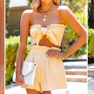 VICI: COTTON POCKETED HIGH RISE TOP & SHORTS SET - YELLOW